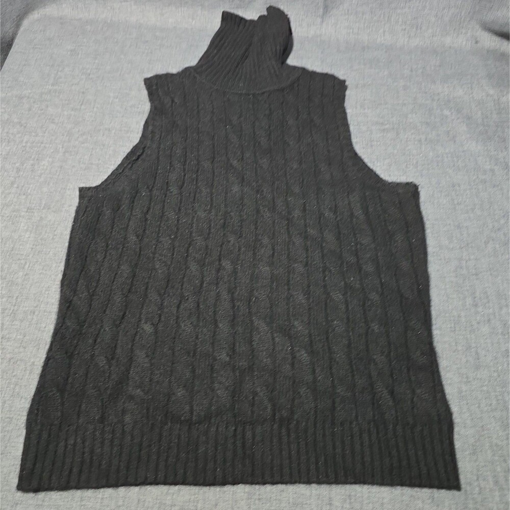 Lord & Taylor 100% Two Ply Cashmere Black Sleeveless Turtleneck Size PM Top